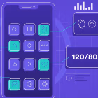 Illustration einer Gesundheits-App auf einem Violetten Smartphone mit Icons - für ein Erklärvideo von Spreadfilms